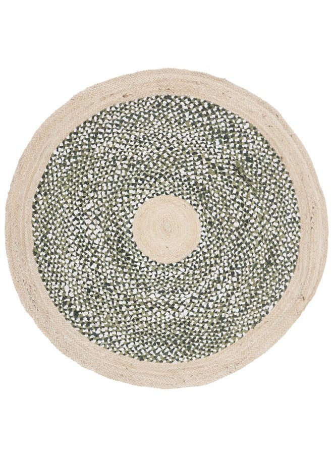 SAFAVIEH Cape Cod Collection 3' Round Green / Natural CAP210Y Handmade Braided Jute & Cotton Area Rug