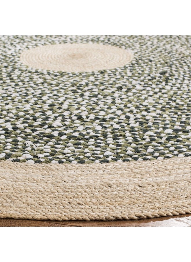 SAFAVIEH Cape Cod Collection 3' Round Green / Natural CAP210Y Handmade Braided Jute & Cotton Area Rug