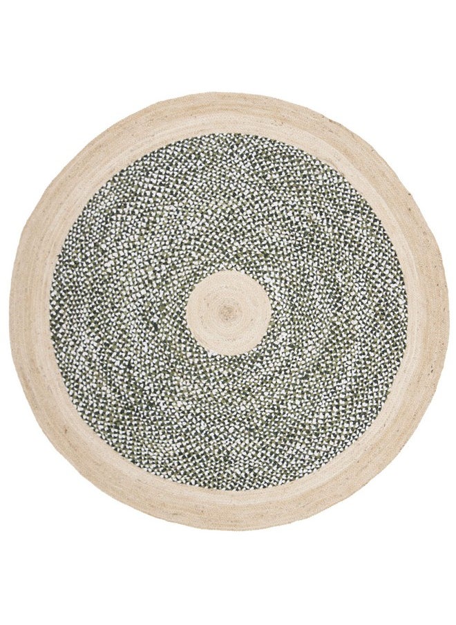 SAFAVIEH Cape Cod Collection 3' Round Green / Natural CAP210Y Handmade Braided Jute & Cotton Area Rug