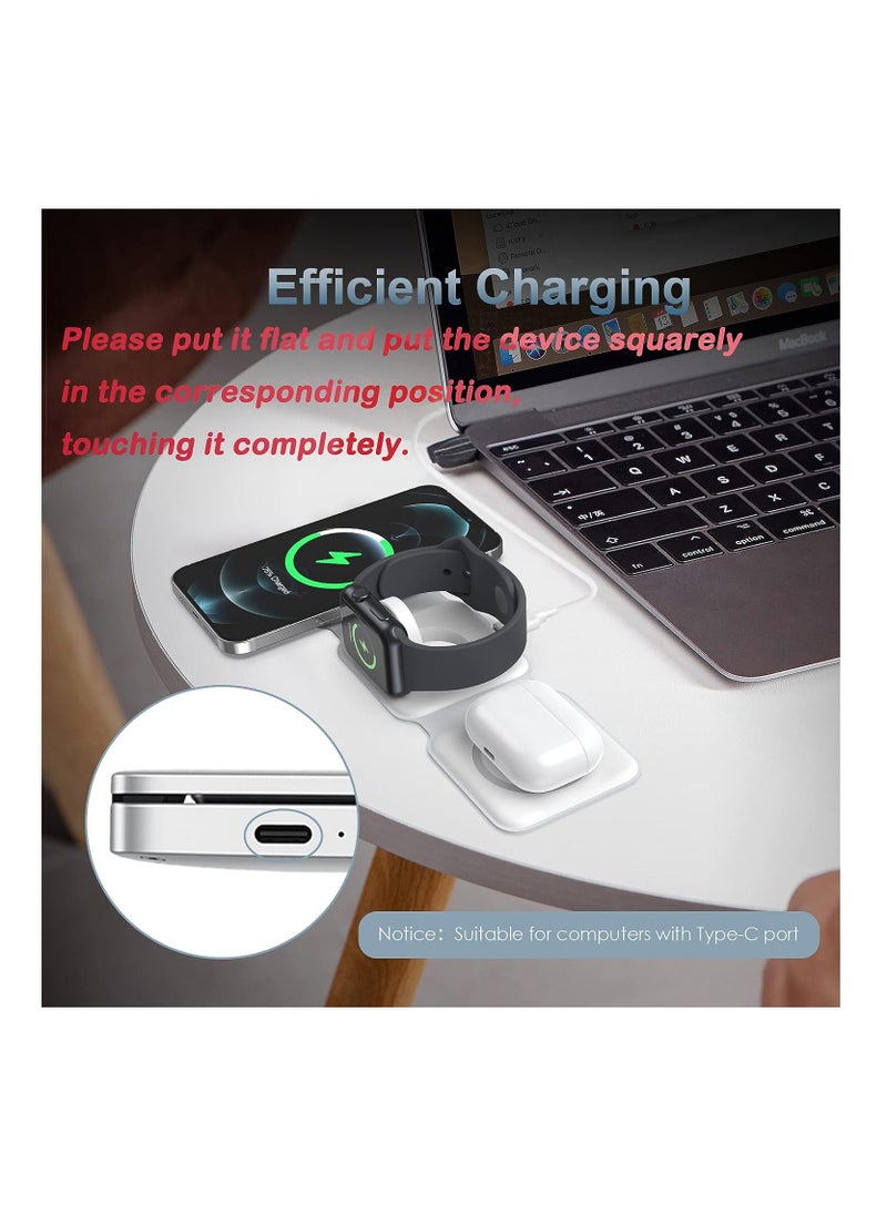 3 in 1 Wireless Charger Compatible with iPhone 11/12/13/14 Magnetic Foldable Charging Station Fast Wireless Charging Pad White Color