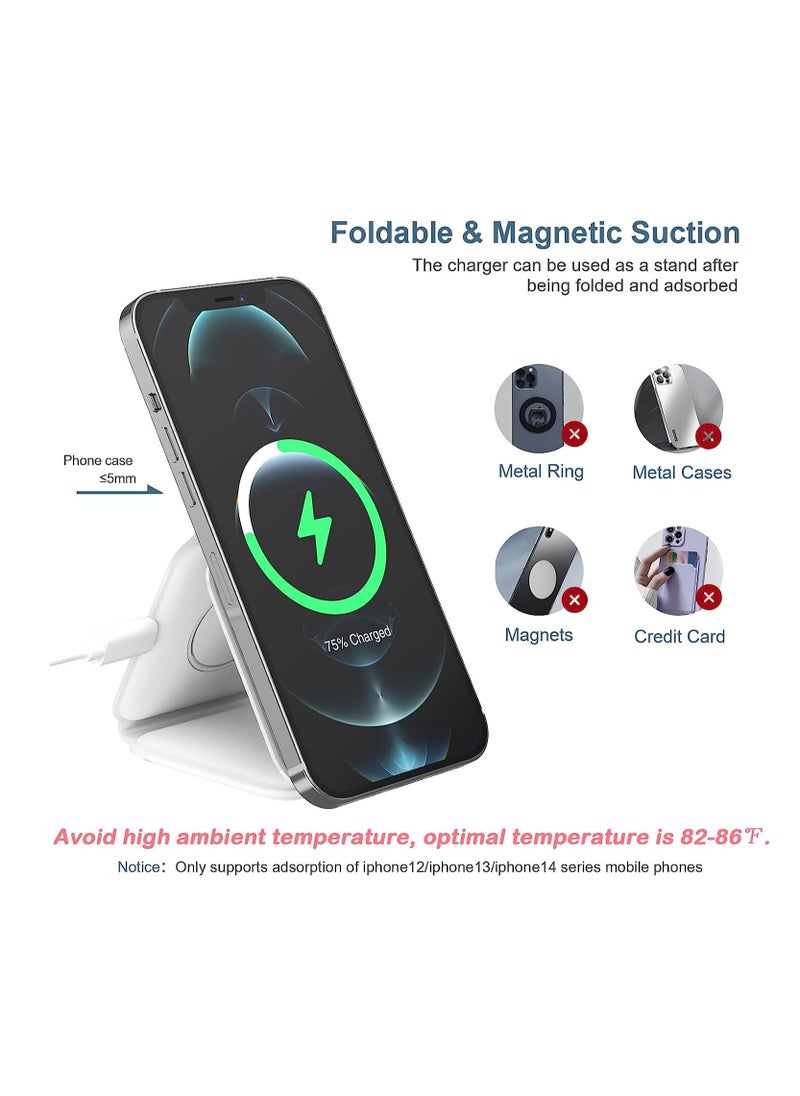 3 in 1 Wireless Charger Compatible with iPhone 11/12/13/14 Magnetic Foldable Charging Station Fast Wireless Charging Pad White Color