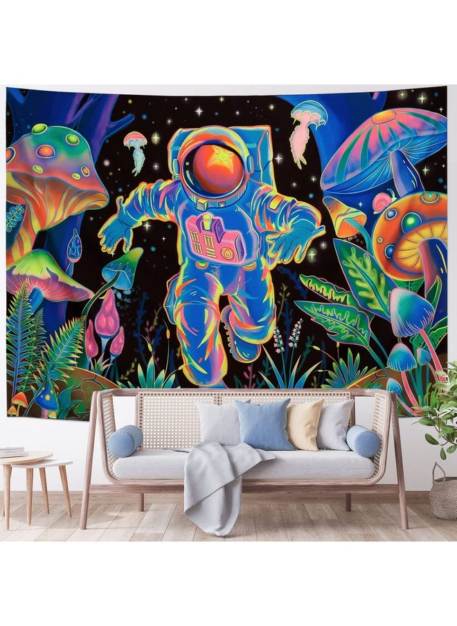 Amtoodopin Blacklight Astronaut Tapestry UV Reactive Forest Mushroom Tapestry Glow in the Dark Wall Tapestry Galaxy Space Tapestry Wall Hanging for Bedroom