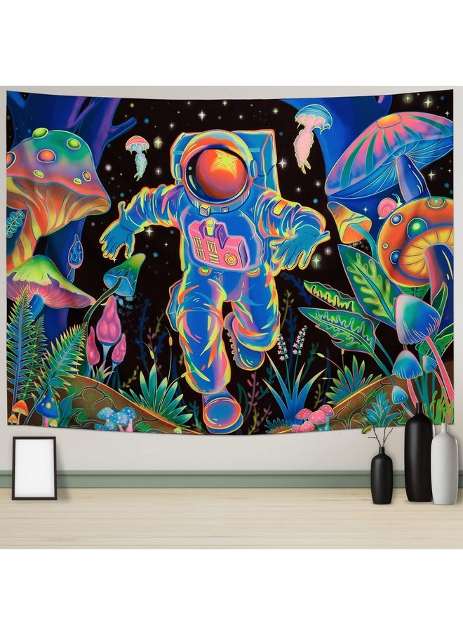 Amtoodopin Blacklight Astronaut Tapestry UV Reactive Forest Mushroom Tapestry Glow in the Dark Wall Tapestry Galaxy Space Tapestry Wall Hanging for Bedroom