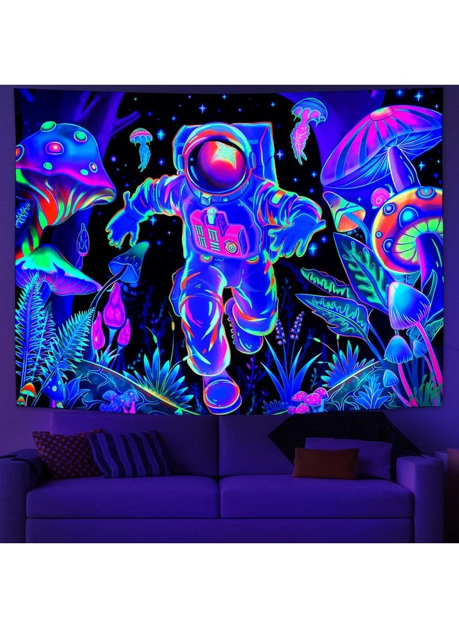 Amtoodopin Blacklight Astronaut Tapestry UV Reactive Forest Mushroom Tapestry Glow in the Dark Wall Tapestry Galaxy Space Tapestry Wall Hanging for Bedroom