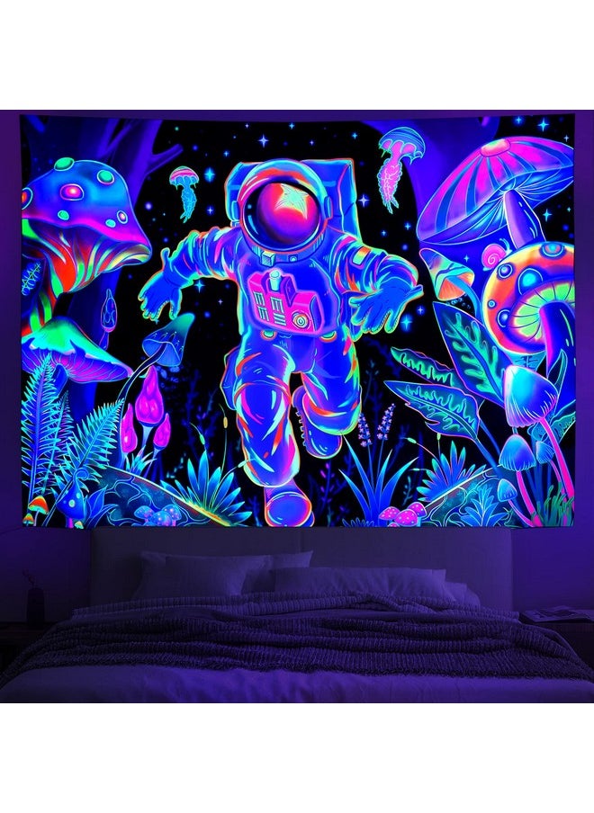 Amtoodopin Blacklight Astronaut Tapestry UV Reactive Forest Mushroom Tapestry Glow in the Dark Wall Tapestry Galaxy Space Tapestry Wall Hanging for Bedroom