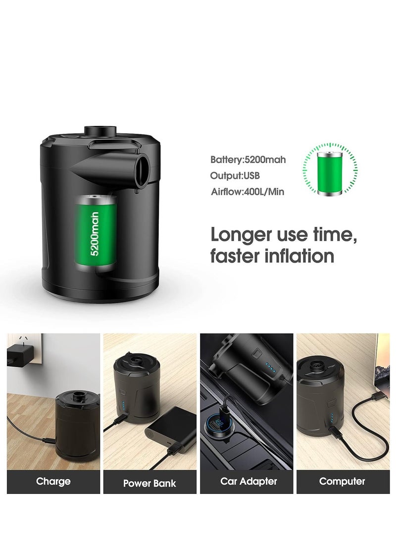 Huake USB Outdoor Multifunction Inflatable Deflate Pump, 5200mAh Portable Air Mattress Pump, Quick-Fill Electric Air Pump for Outdoor Camping, Inflatable,Boats,Raft,Pool,Floats,Swimming Ring, Air Bed