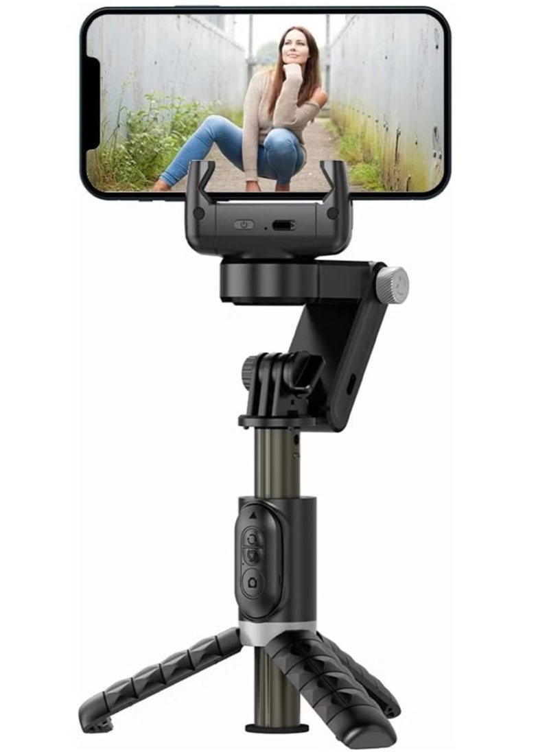 Q18 Desktop Tripod Gimbal Stabilizer with 360° Rotation, Wireless Remote & Auto-Tracking – Portable Smartphone Stabilizer with Fill Light for iPhone & Android