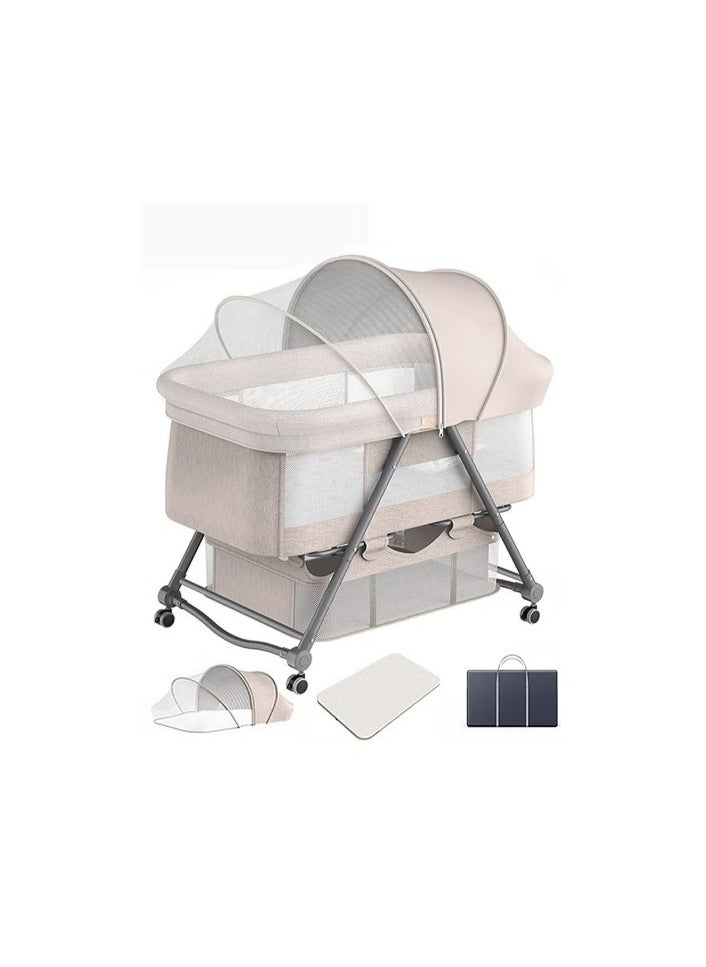 3 in 1 Baby Bed Bassinet Portable Baby Bed with Storage Basket Baby Rocker Baby Swing Playpen Height Adjustable