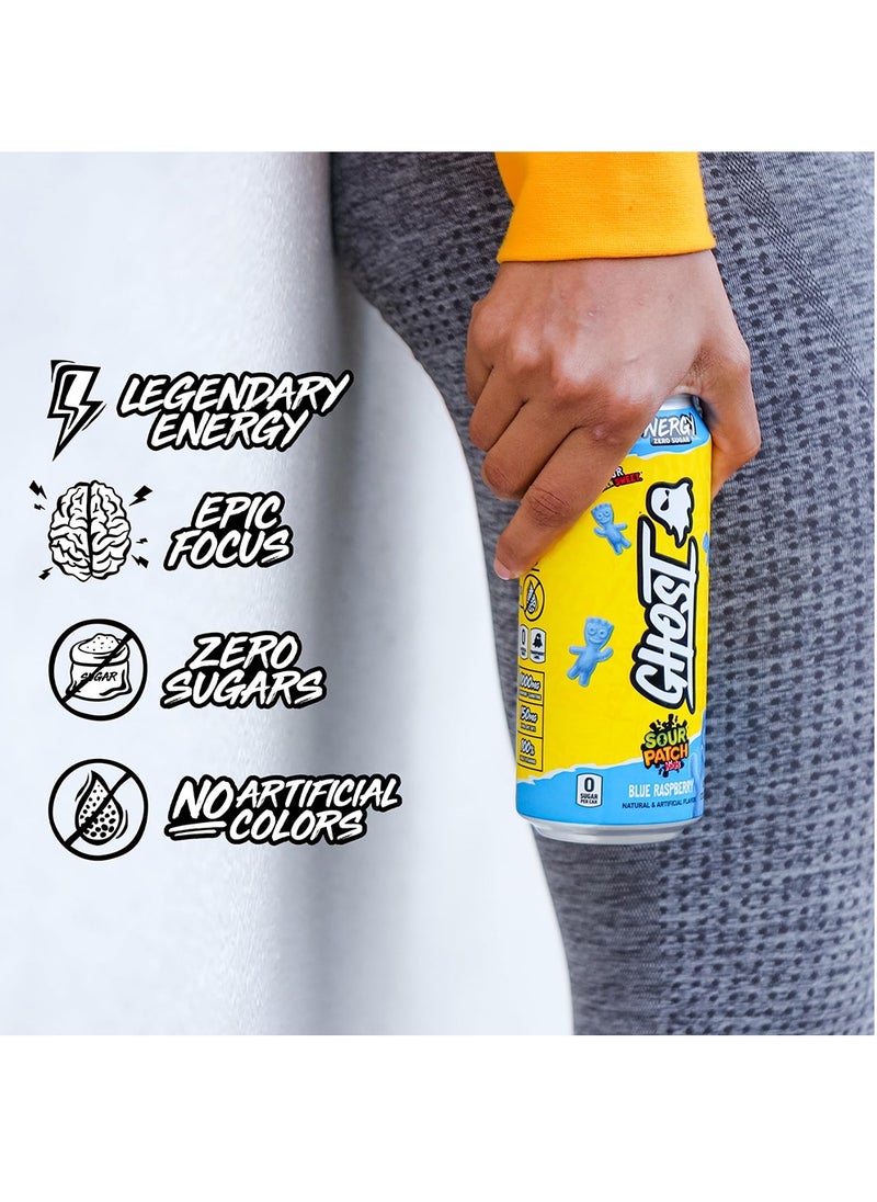 Energy Zero Sugar Sour Patch Kids, Blue Raspberry, 16 fl oz (473 ml), Pack of 12