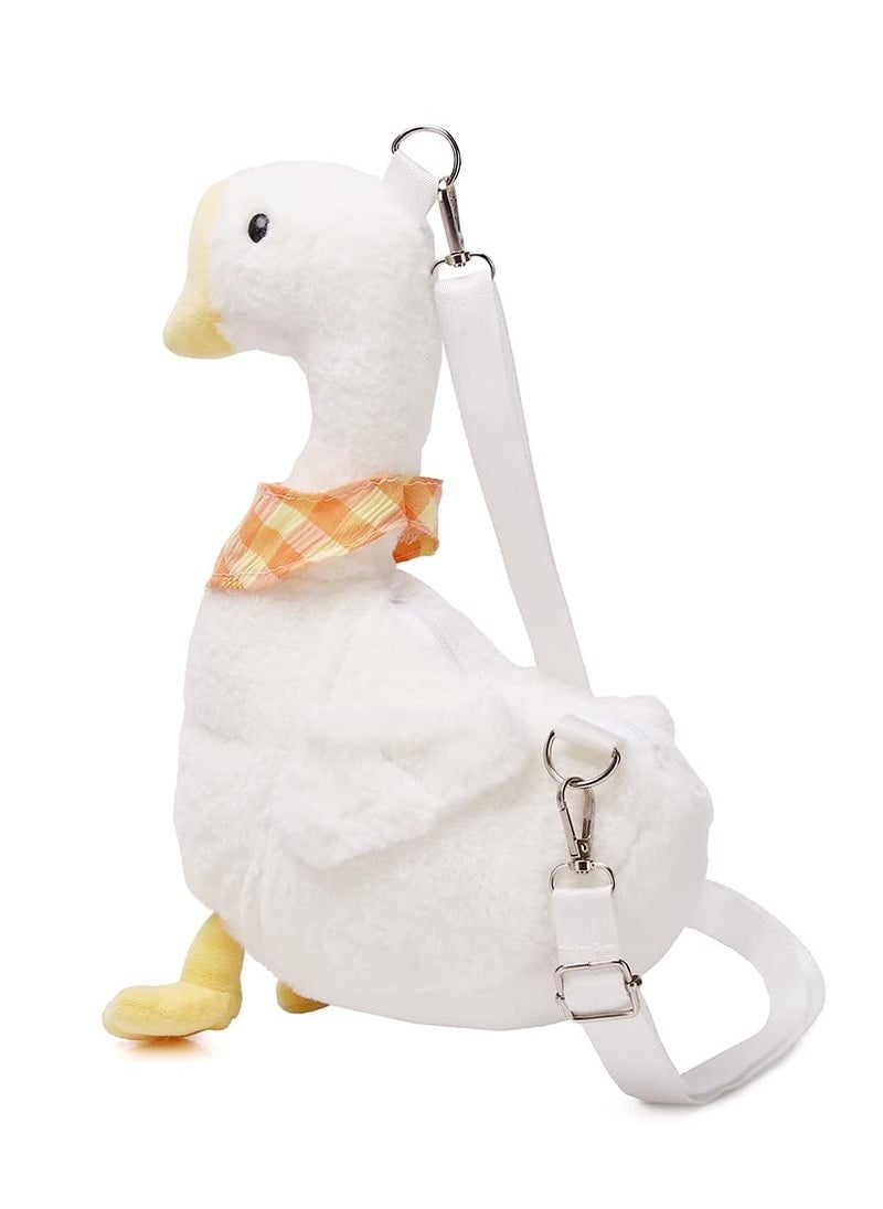 Plush Duck Crossbody Bag, Kawaii Animals Coin Purse, Soft Plush Shoulder Bag, Cartoon Crossbody Bag for Girls Women (White)