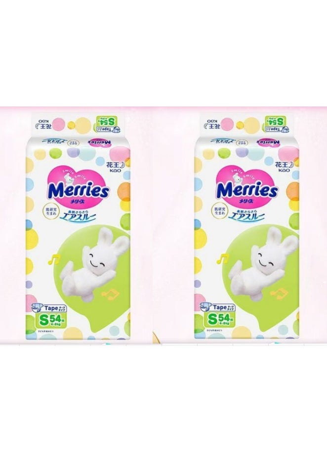 Merries Diapers  Baby Diapers S 54 pcs 4-8 KG,Pack of 2