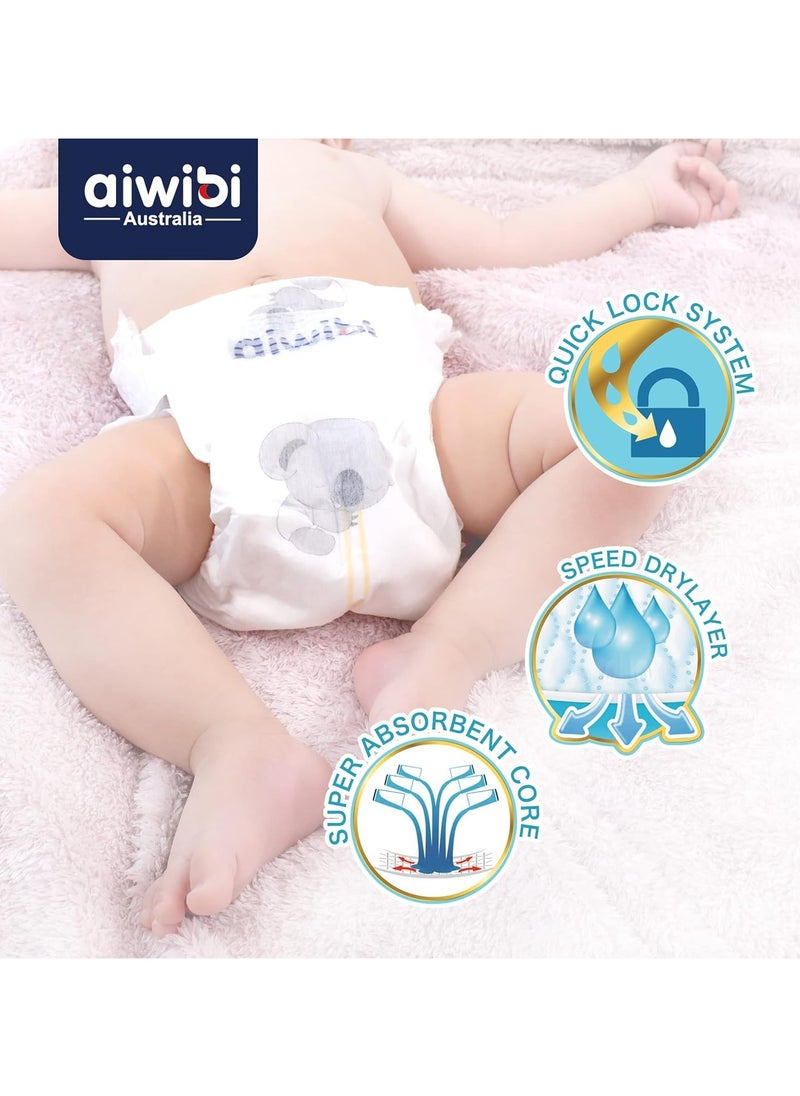 Aiwibi Diapers, Series Premium Nappy, Ultra-Soft and Absorption, Hypoallergenic and Leak-Proof (Medium, 62, count)