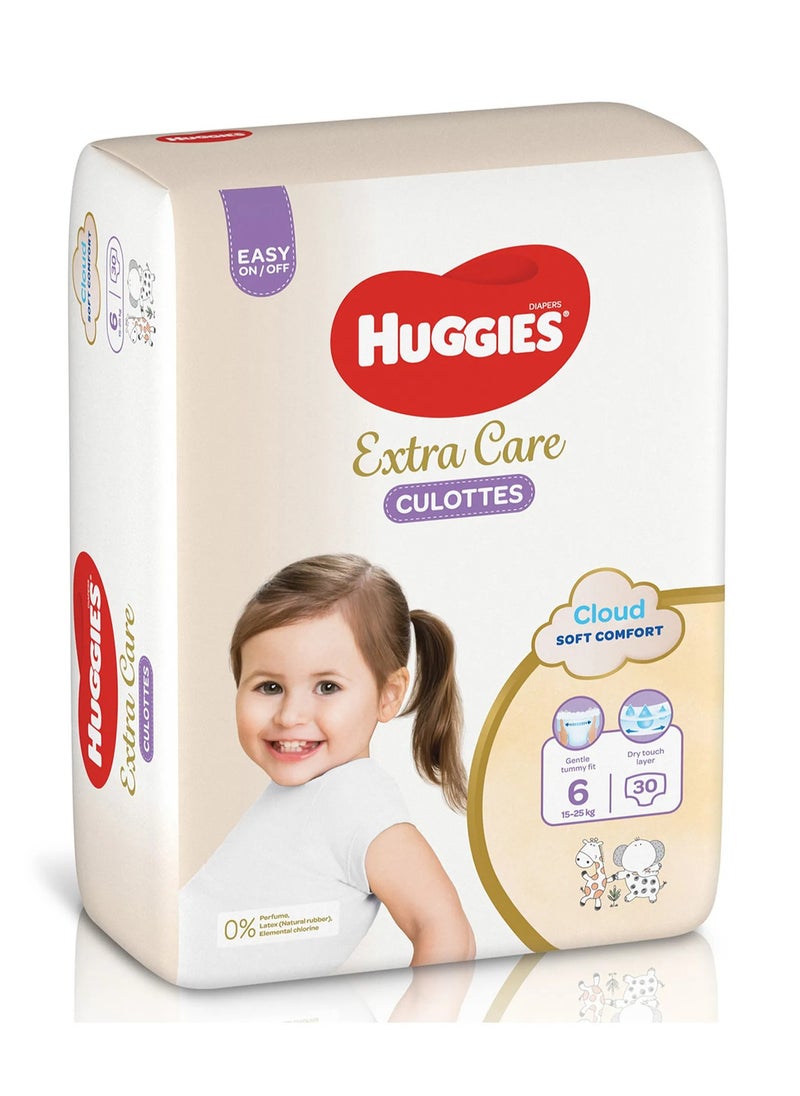 Huggies Extra Care Culottes Pant Style Baby Diapers, 30 Pieces, Size 6, 15-25kg - Double Leak Guards, Wetness Indicator, Soft Waistband