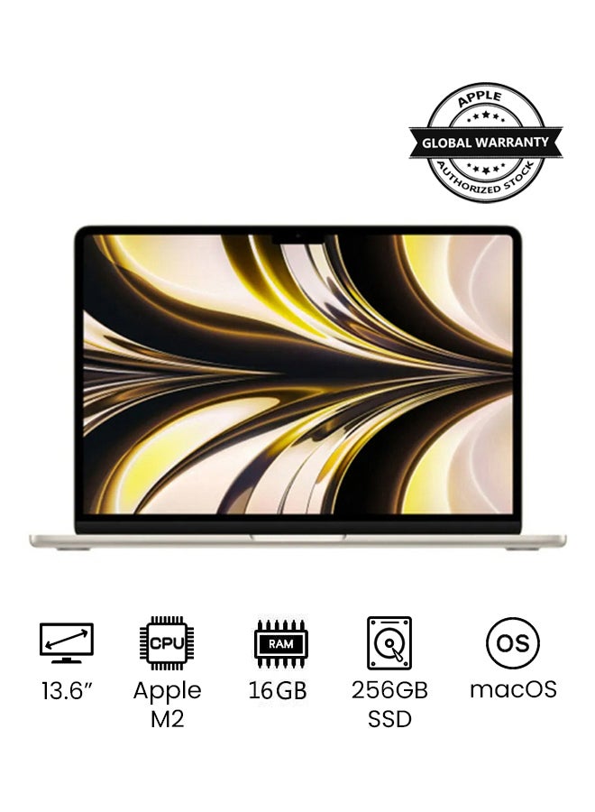 MacBook Air MC7W4 13.6-Inch Display: Apple M2 chip with 8-core CPU and 8-core GPU, 16GB RAM/256GB/(International Version) English Starlight
