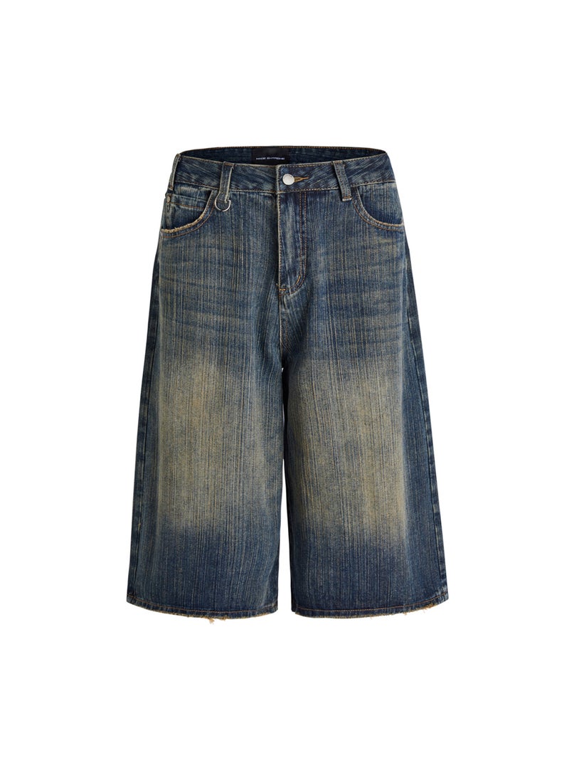 MADEEXTREME Summer Retro Distressed Denim Capris Blue