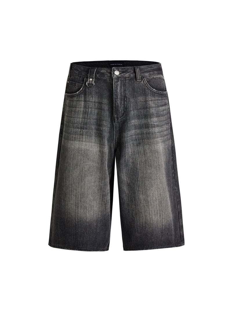 MADEEXTREME Summer Retro Distressed Denim Capris Black