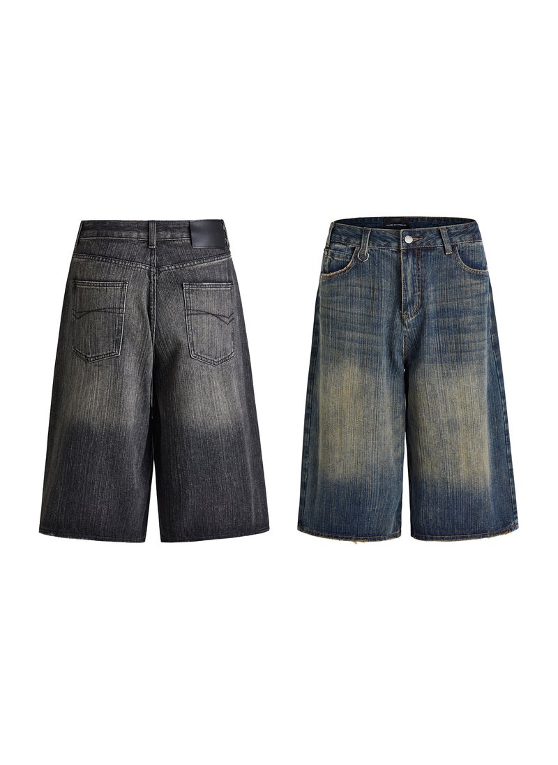 MADEEXTREME Summer Retro Distressed Denim Capris Black