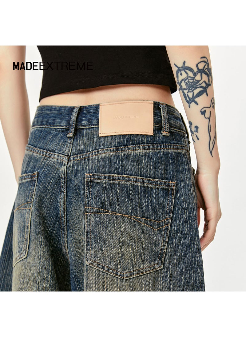 MADEEXTREME Summer Retro Distressed Denim Capris Black