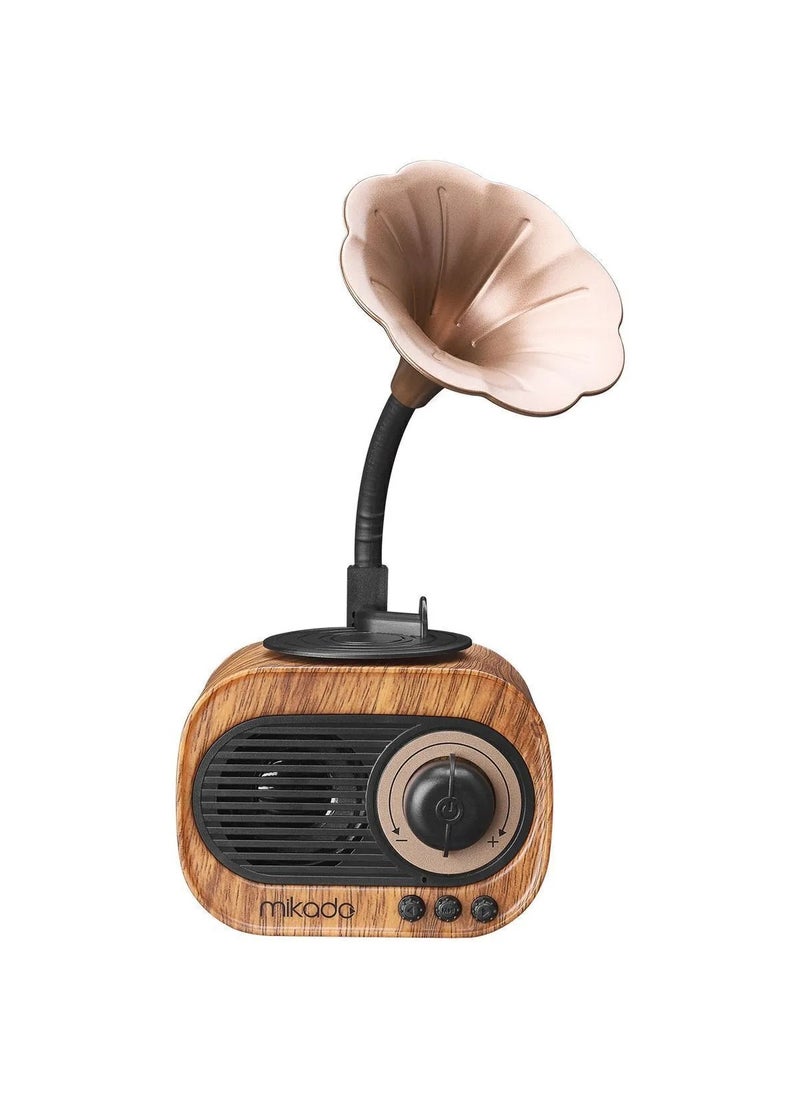 Mikado MN-S19 Wooden Classic Retro Gramophone Bluetooth Music Box | USB, AUX, TF Card Support