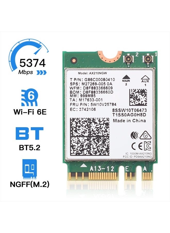 Wi-Fi 6E AX210NGW Wireless WiFi Card BT5.2 M.2 2230 Tri-Band Expands WiFi to 6GHz 160MHz 802.11ax ac MU-MIMO AX210 AX5400Mbps wifi 6E Network Card Better AX200NGW for PC Laptops Only for Windows 10 11