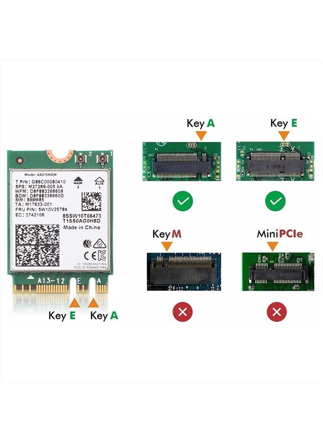 Wi-Fi 6E AX210NGW Wireless WiFi Card BT5.2 M.2 2230 Tri-Band Expands WiFi to 6GHz 160MHz 802.11ax ac MU-MIMO AX210 AX5400Mbps wifi 6E Network Card Better AX200NGW for PC Laptops Only for Windows 10 11