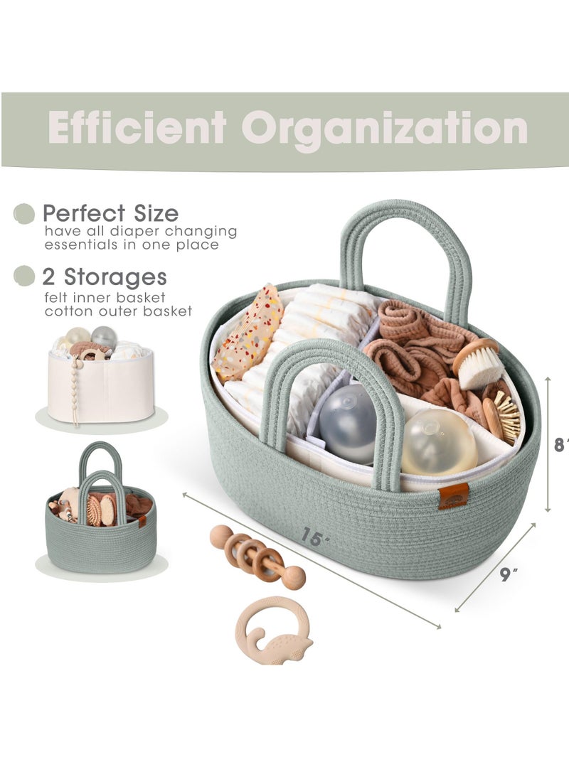 2-in-1 Baby Diaper Caddy Organizer, Water-Resistant Lining Protection, Easy Care, Basket for Changing Table or Dresser, Multi-Use, Newborn Baby Essentials