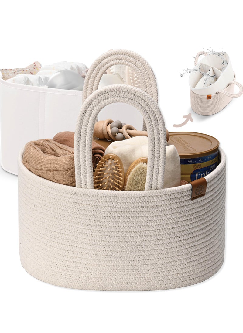 2-in-1 Baby Diaper Caddy Organizer, Water-Resistant Lining Protection, Easy Care, Basket for Changing Table or Dresser, Multi-Use, Newborn Baby Essentials