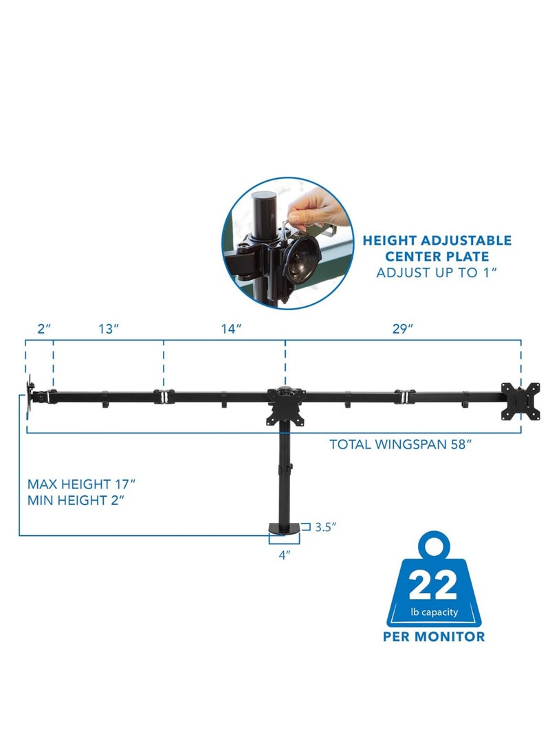 NEW Triple Monitor Desk Mount – 3 Screen Stand with Clamp & Grommet Base, Fits 24