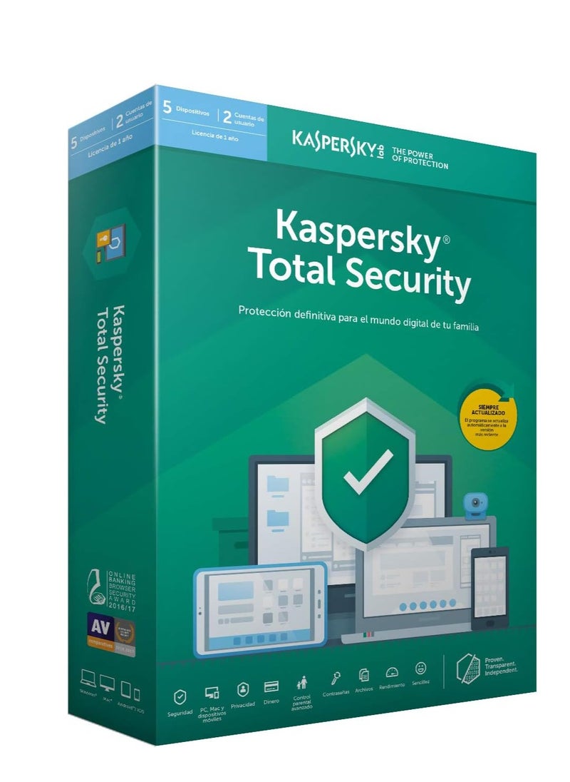 Kaspersky Lab Total Security 2019, 1 Year License, 5 Devices, 2 User Accounts