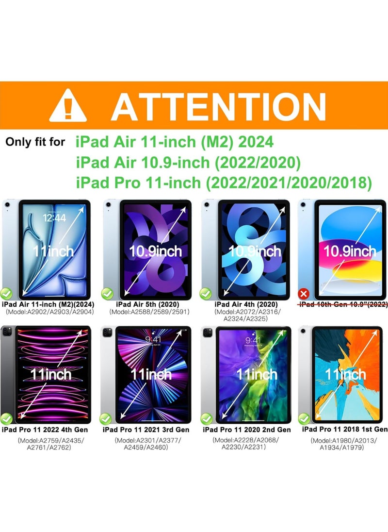 Kids Cover Case for iPad Air 11 inch M2 2024 Air 6th /10.9 inch Air 5th 2022/ 10.9 inch Air 4th 2020/Pro 11 inch 4th 2022/3rd 2021/2nd 2020/1st 2018 case with Pencil Holder Hand Strap 360 Rotating Kickstand  for Air 11inch/Pro 11inch/Air 10.9inch