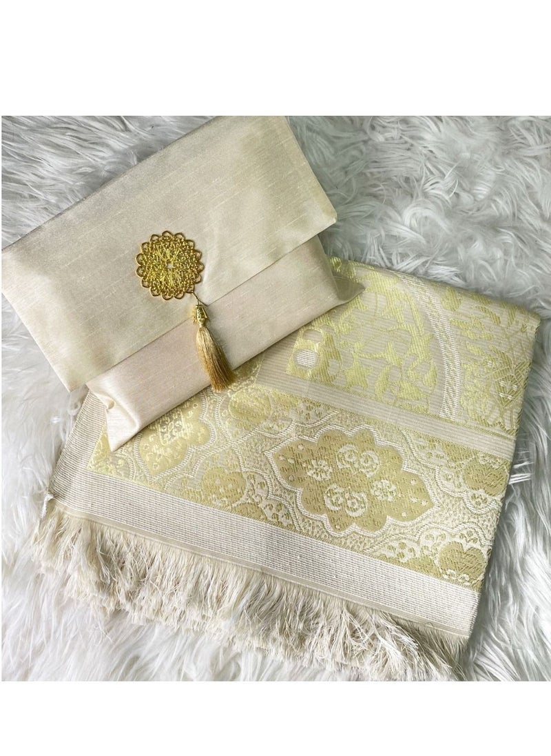 Premium Turkish Prayer Mat with Matching Pouch Gold