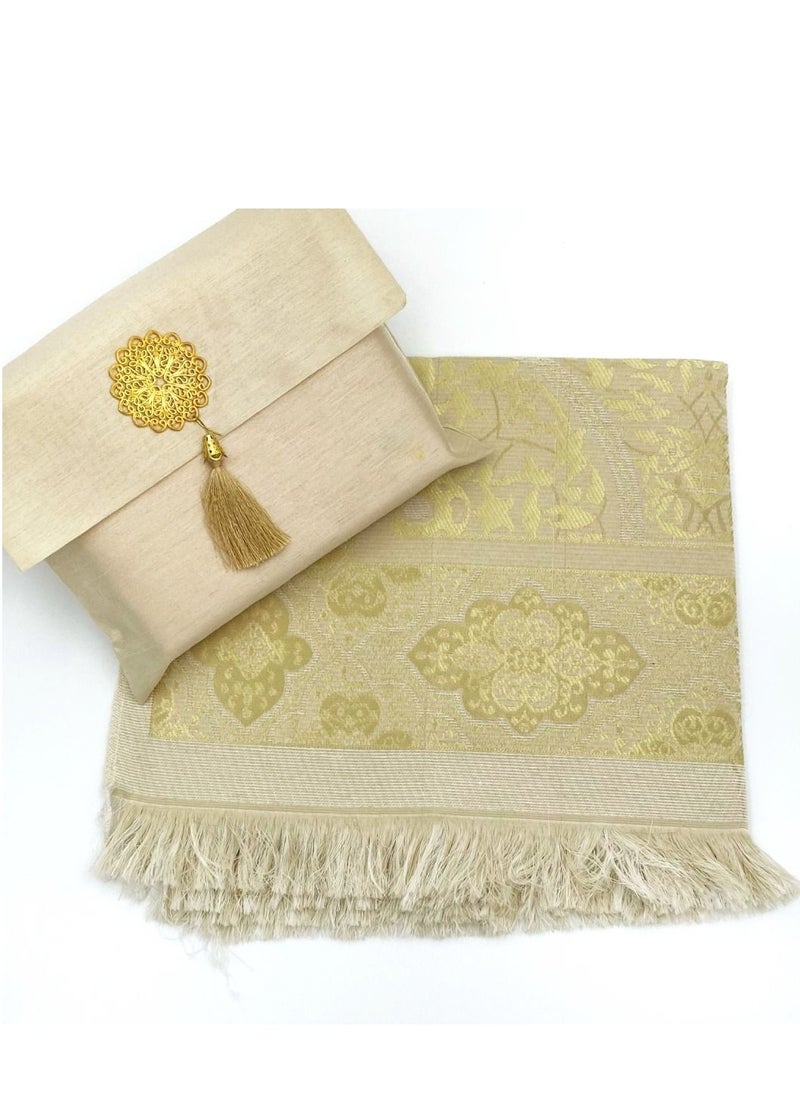 Premium Turkish Prayer Mat with Matching Pouch Gold