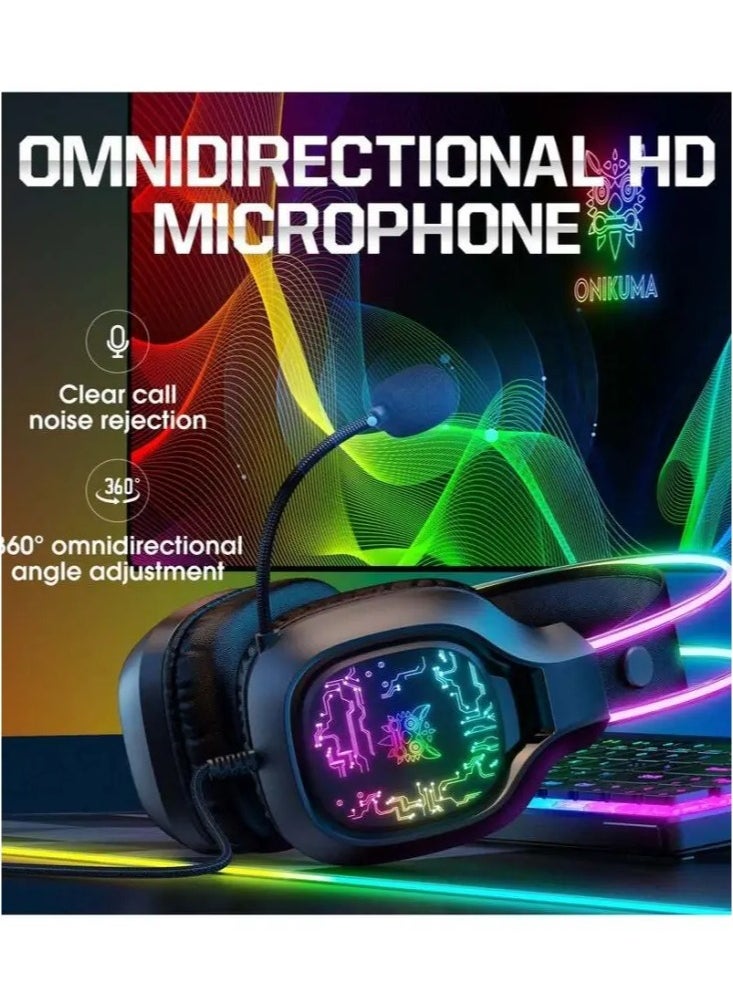 X22 Over-Ear Gaming Headset with Microphone – Wired RGB Stereo Headphones for PS4, PS5, Xbox One, Xbox Series, Nintendo Switch, and PC (Black)