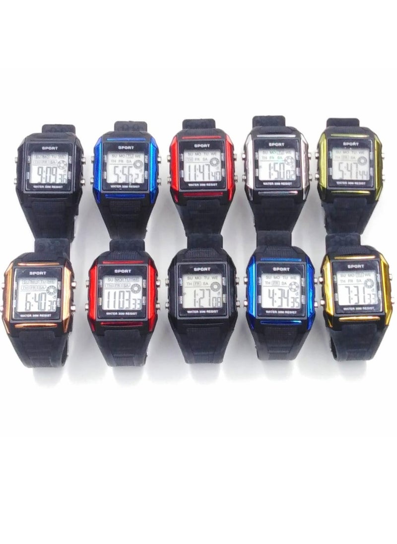 Children Digital Sports Watches, Assorted Colors, Set of 10