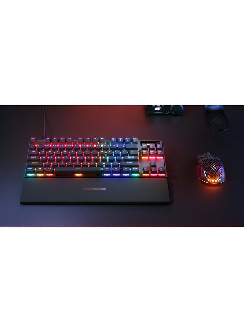 Apex Pro TKL Gen 3 Mechanical Gaming Keyboard – OmniPoint 3.0 Adjustable HyperMagnetic Switches (Up to 100M Keystrokes), Per-Key RGB Illumination, 0.7ms Response Time, 32-bit ARM Processor, 5 Custom Profiles, Adjustable Actuation Points (0.1mm - 4.0mm), OLED Smart Display, Rapid Trigger, Protection Mode, Esports-Ready, Wired, Compatible with Windows, Xbox, PlayStation, macOS | 64740