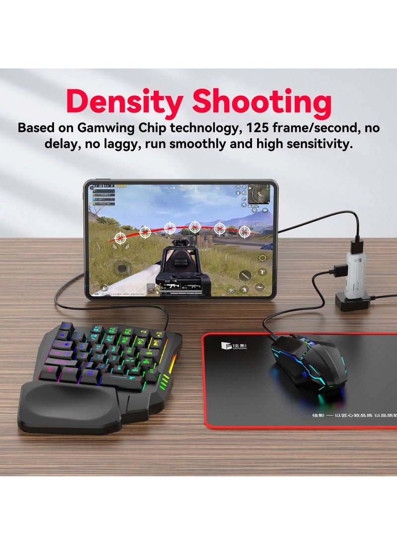 Mobile Gaming Keyboard Mouse Converter Set 5 in 1 Mobile Game Combo Pack for Android / HarmonyOS / Hyper OS / Samsung, Recoil Control Function Wireless Connection