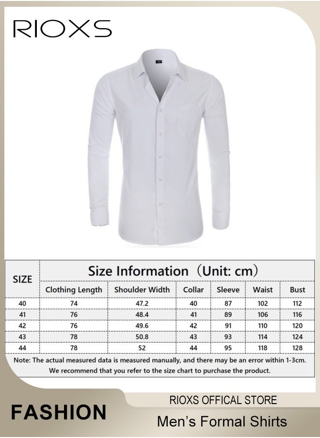 Men's French Cuff Dress Shirt,Slim Fit Formal Business Button Down Shirt For Men,Long Sleeve Dress Shirts With Pocket,For Formal Party,Weddings Or Business Meetings