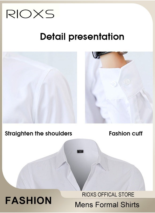 Men's French Cuff Dress Shirt,Slim Fit Formal Business Button Down Shirt For Men,Long Sleeve Dress Shirts With Pocket,For Formal Party,Weddings Or Business Meetings