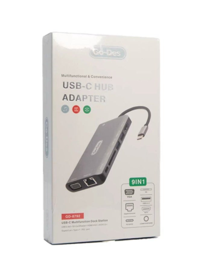 NEW USB-C Hub Adapter GD-8792 – 4-in-1 Multiport Adapter with HDMI, USB 3.0, and Power Delivery for Laptops and Tablets