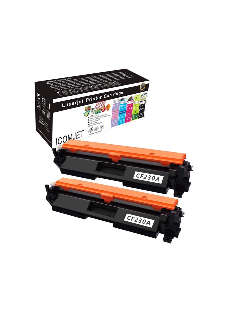 ICOMJET Compatible Toner Cartridge Replacement for HP 30A CF230A 30X CF230X Work for HP Laserjet Pro MFP M203dw M227fdw M227fdn M203d M203dn M227sdn M227 M203 Printer(2*black)