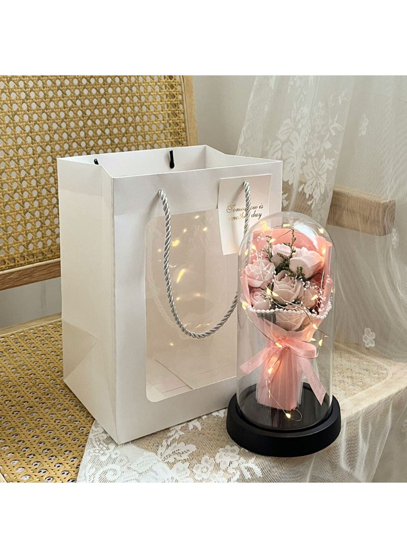 Eternal Rose Bouquet Creative Gift Set Light pink + handbag