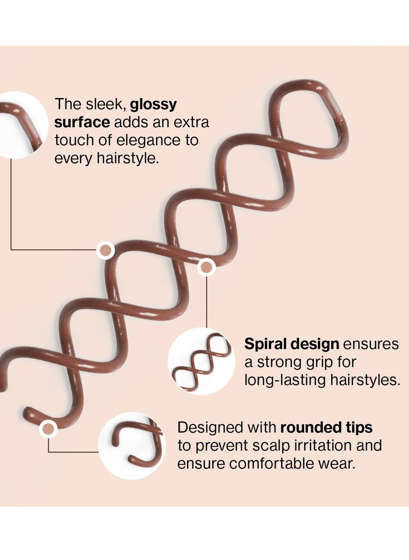 Kitsch Spin Pins for Hair, Spiral Hair Pins for Stylish Hairdos, Mini Spiral Bobby Pins for Girls, Stylish Bun Bobby Pins, Hair Spirals & Twist Tool - 3pc Set, Brown