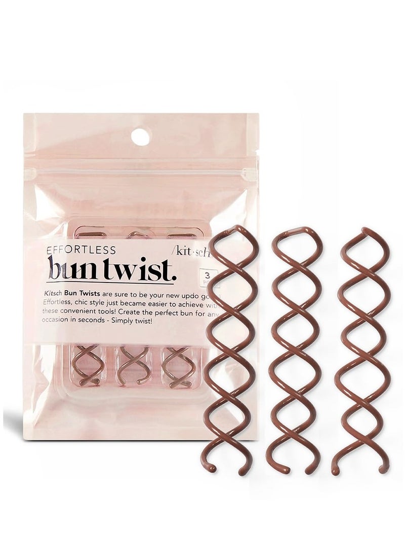 Kitsch Spin Pins for Hair, Spiral Hair Pins for Stylish Hairdos, Mini Spiral Bobby Pins for Girls, Stylish Bun Bobby Pins, Hair Spirals & Twist Tool - 3pc Set, Brown