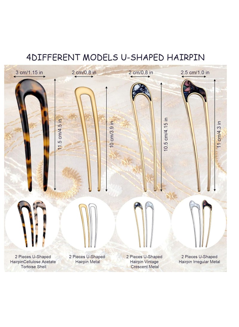 8 Pieces U Shaped Hair Pins French Hair Pins Metal French U Pins Vintage Hair Fork Hair Pin for Buns Women Girls Hairstyle Accessories (Cute Patterns)