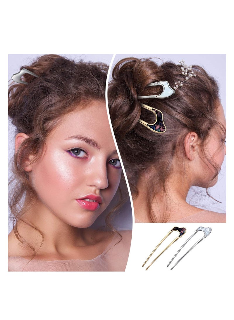 8 Pieces U Shaped Hair Pins French Hair Pins Metal French U Pins Vintage Hair Fork Hair Pin for Buns Women Girls Hairstyle Accessories (Cute Patterns)