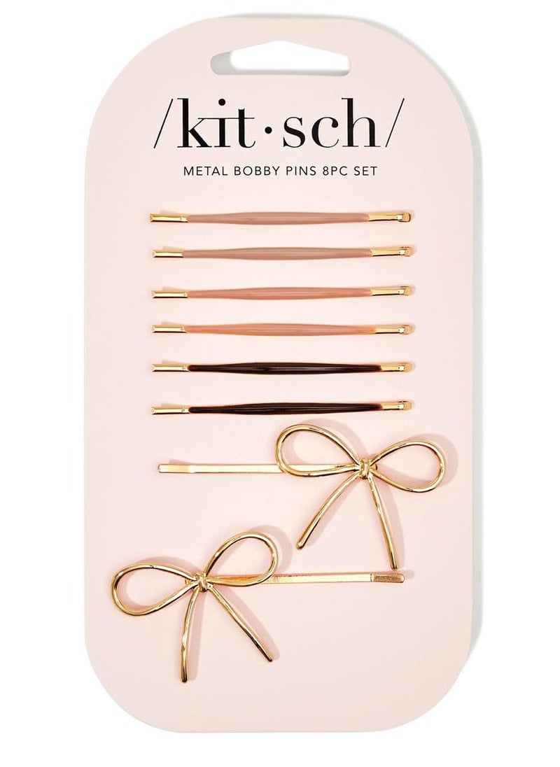 Kitsch Metal Hair Bobby Pins, 8 Count Barrettes for Women, Enamel Puffy & Bow Hair Pins, Hair Accessories & Bun Hair Clips for Girls, Use to Clip Ballet Hair Net, Great for All Hair Types, Rosewood