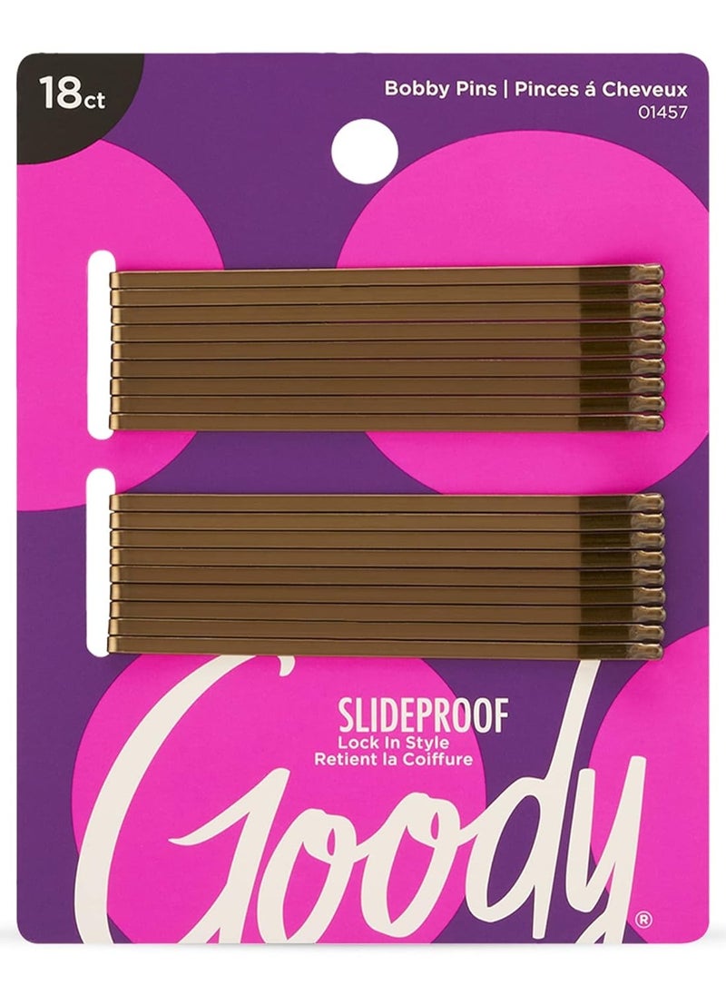 Goody Styling Hair Bobby Pins – 18 Count, Brown - Slideproof and Lock-In Place - Suitable for All Hair Types - Pain-Free Hair Accessories for Women and Girls - All Day Comfort