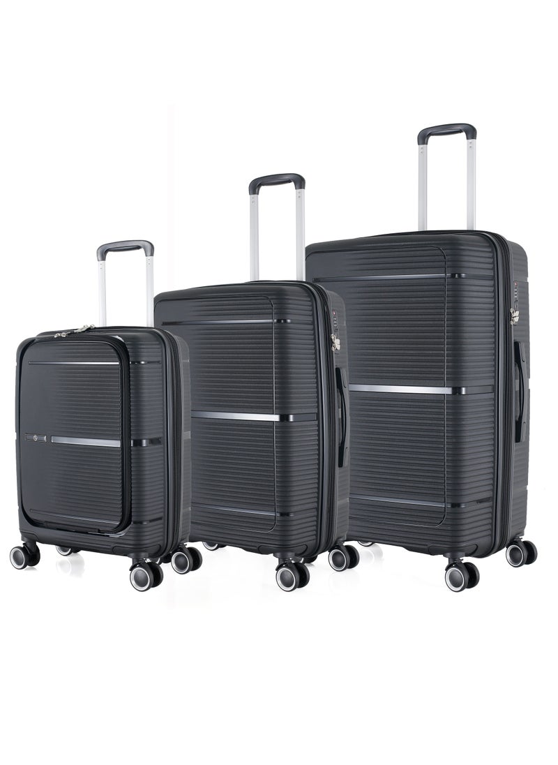H.T Luggage Bag, Hard Case Polypropylene (PP) Material, 8x360 Degree Rotation Spinner Wheels, Matching Color Suitcases, Expandable Trolley Bag, Telescopic Handle, TSA Lock, SKU 13627