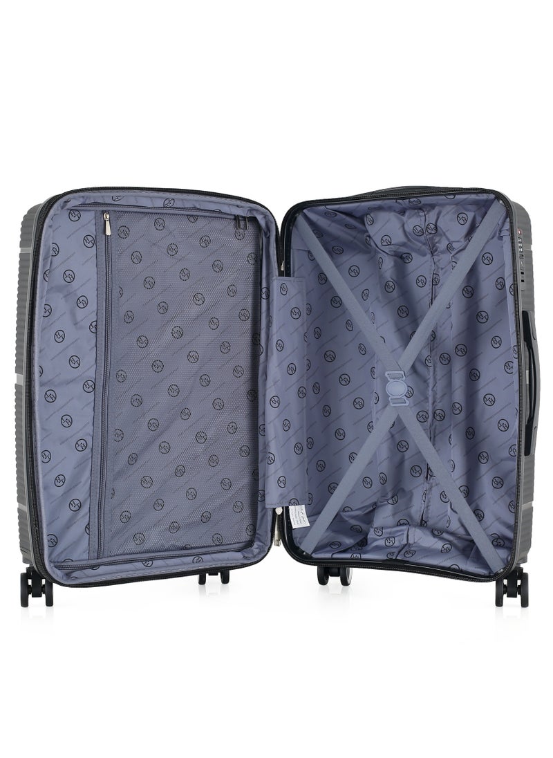 H.T Luggage Bag, Hard Case Polypropylene (PP) Material, 8x360 Degree Rotation Spinner Wheels, Matching Color Suitcases, Expandable Trolley Bag, Telescopic Handle, TSA Lock, SKU 13627