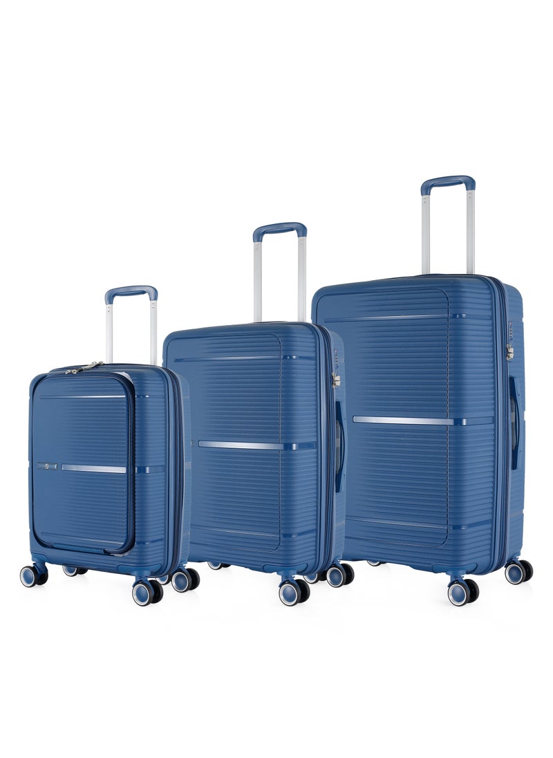 H.T Luggage Bag, Hard Case Polypropylene (PP) Material, 8x360 Degree Rotation Spinner Wheels, Matching Color Suitcases, Expandable Trolley Bag, Telescopic Handle, TSA Lock, SKU 13627
